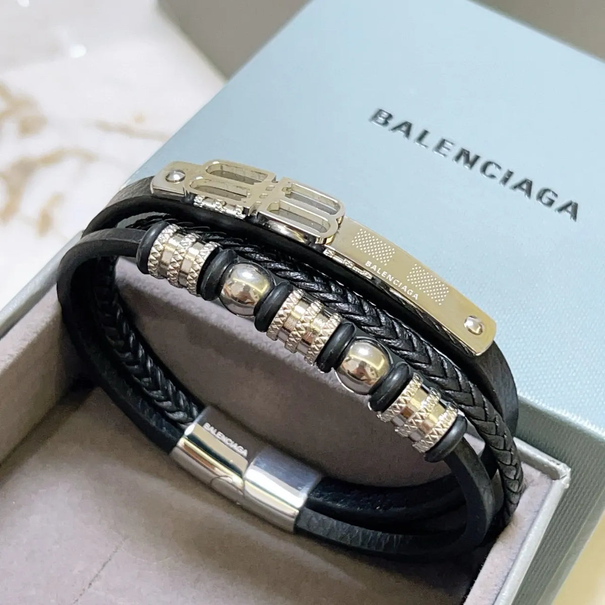 Balenciaga Black Leather Bracelet - Hình 4