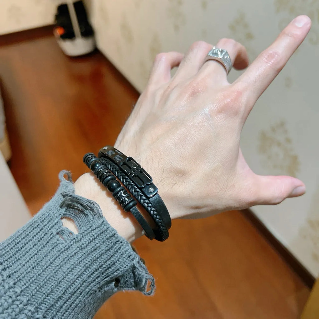 Balenciaga Premium Leather Bracelet - Black - Hình 5
