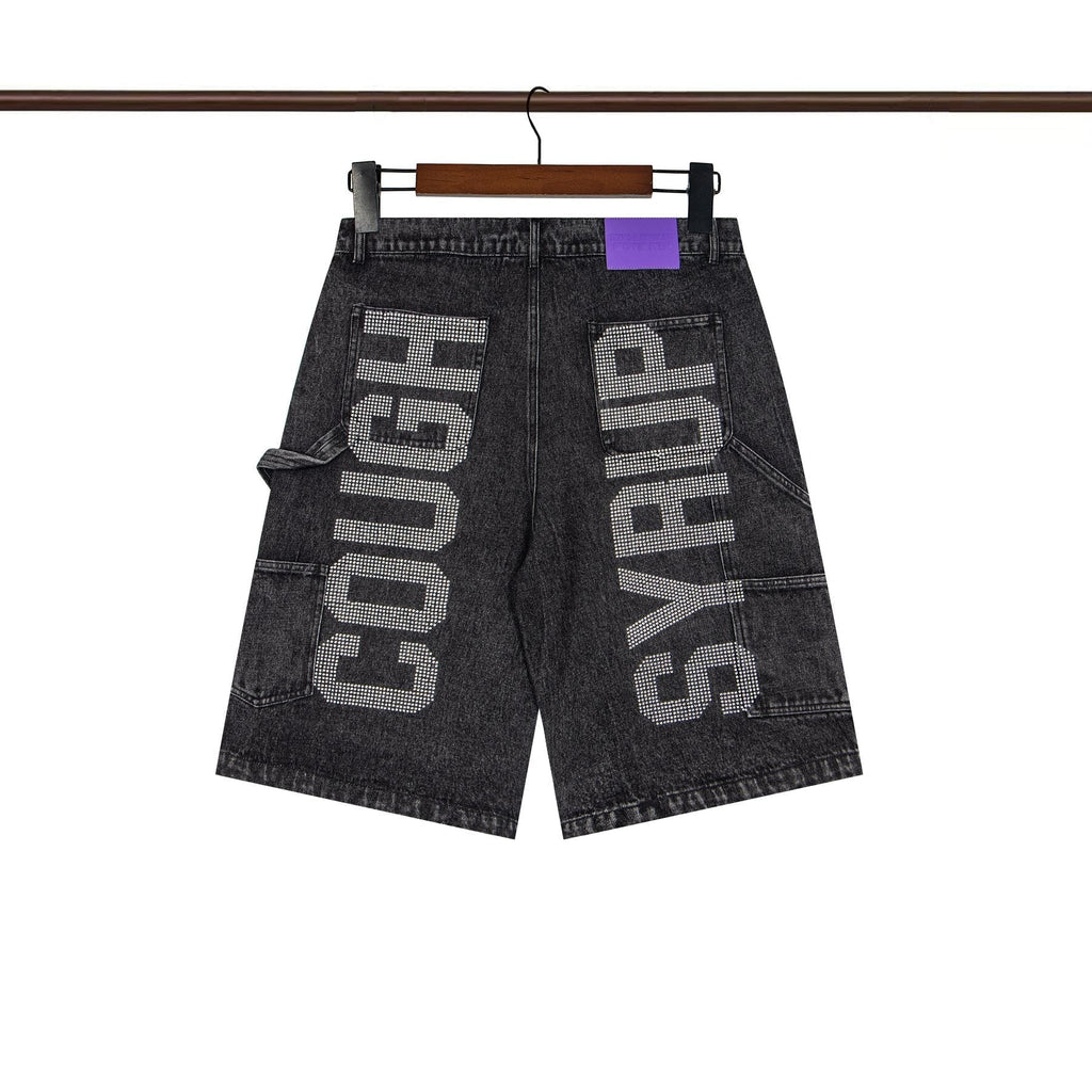 THAT'S A AWFUL LOT OF COUGH SYRUP Rhinestone Washed Denim Shorts — back