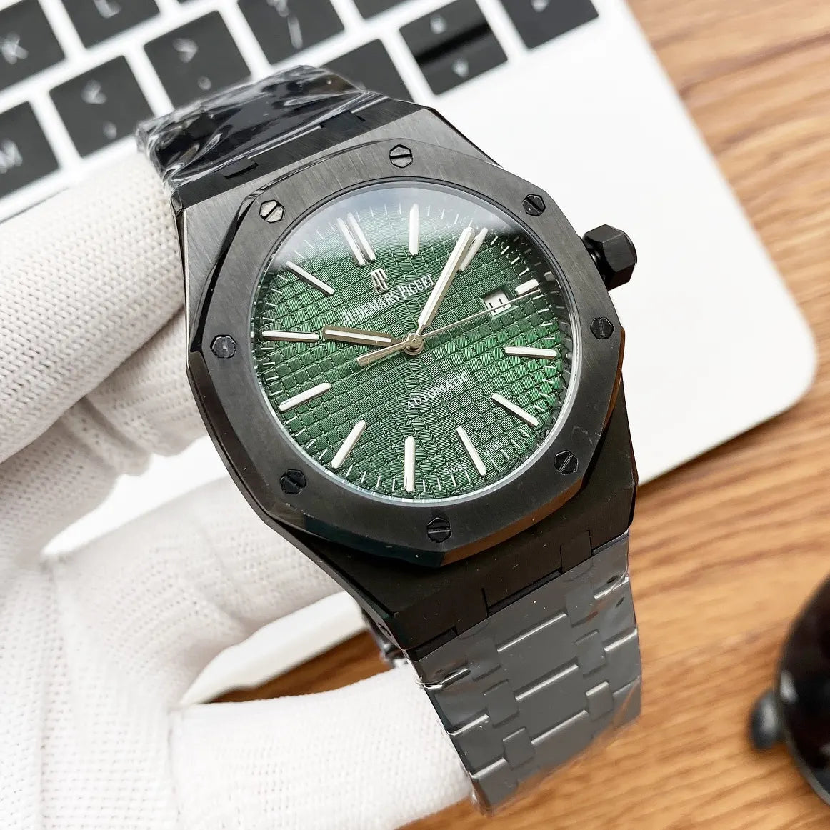 AP Black Steel Green Dial