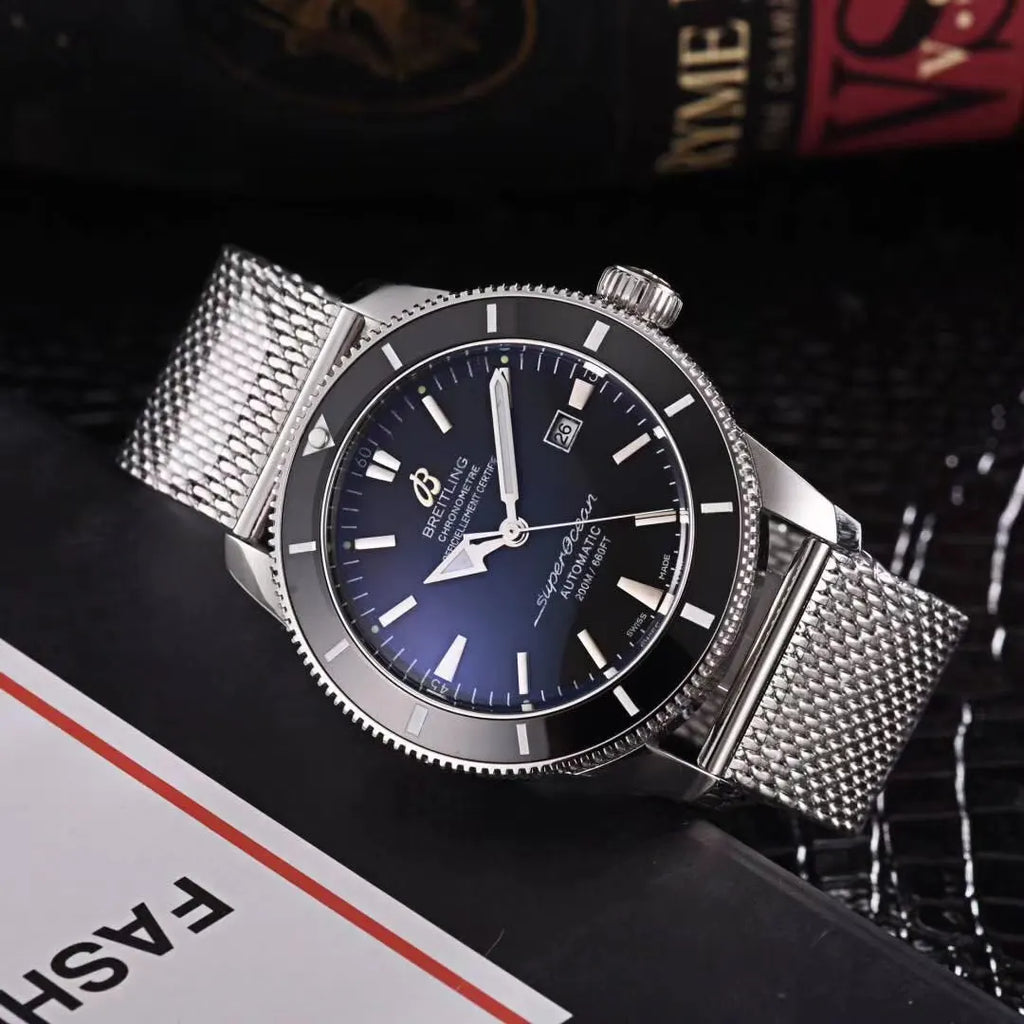 Breitling Superocean Black Dial Steel Mesh - Hình 5