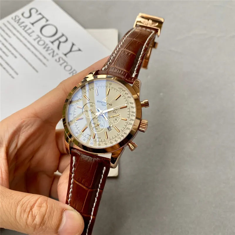 Breitling Gold Brown Leather - Hình 5