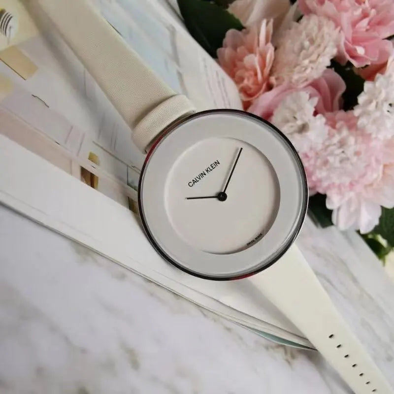 Calvin Klein White Leather Watch - Hình 6