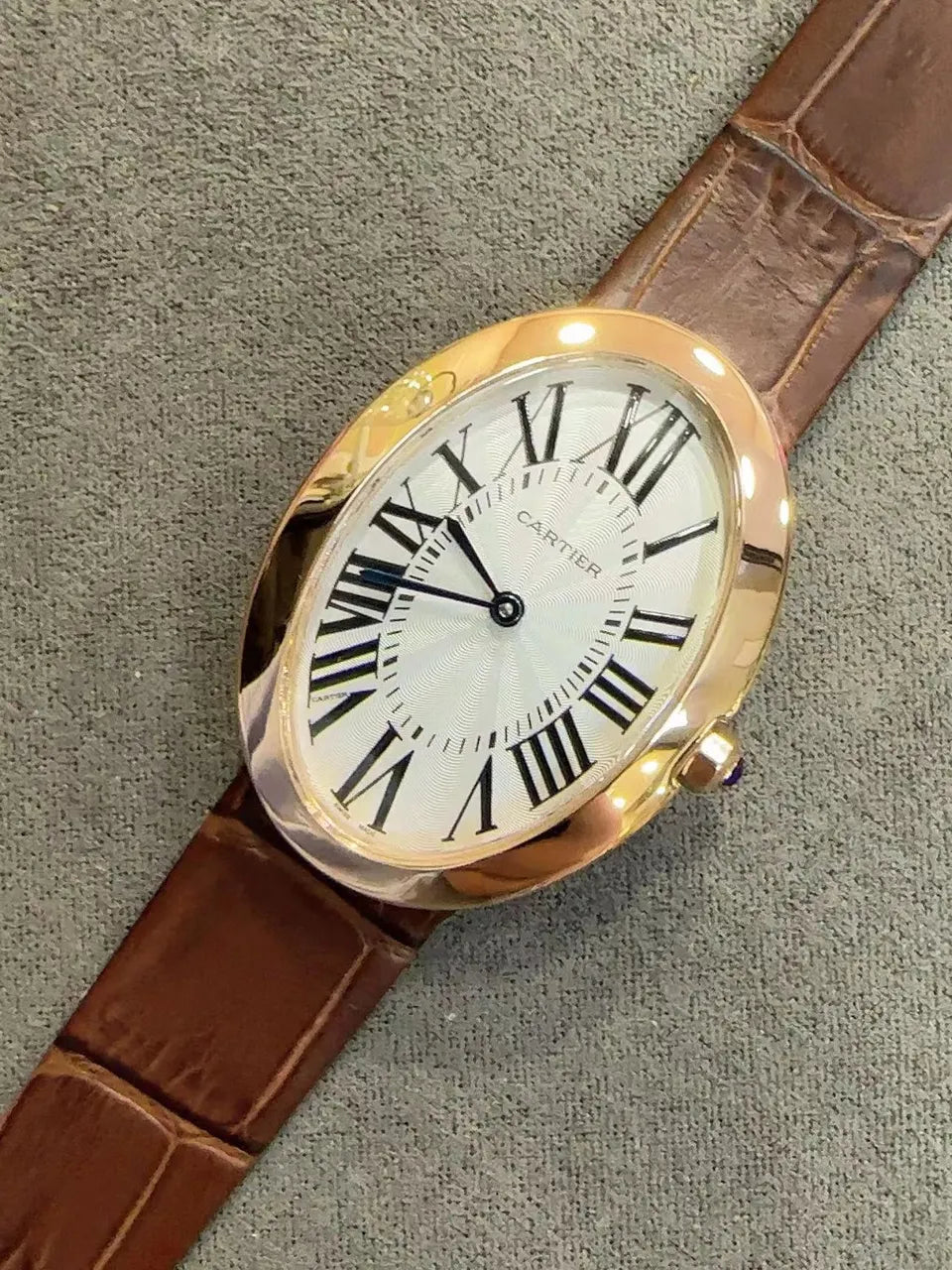 Cartier Gold Brown Leather Watch - Hình 5