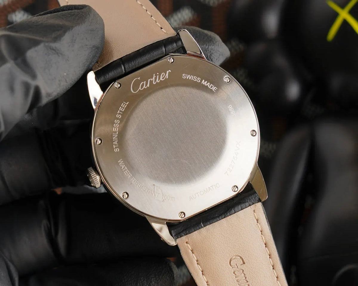 Cartier Black Dial Leather Watch - Hình 4
