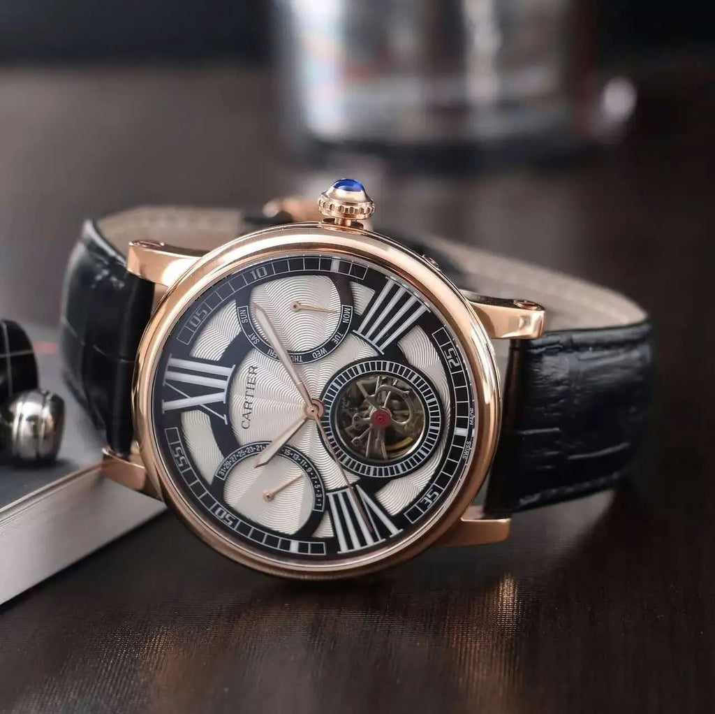 black Cartier Rose Gold Tourbillon