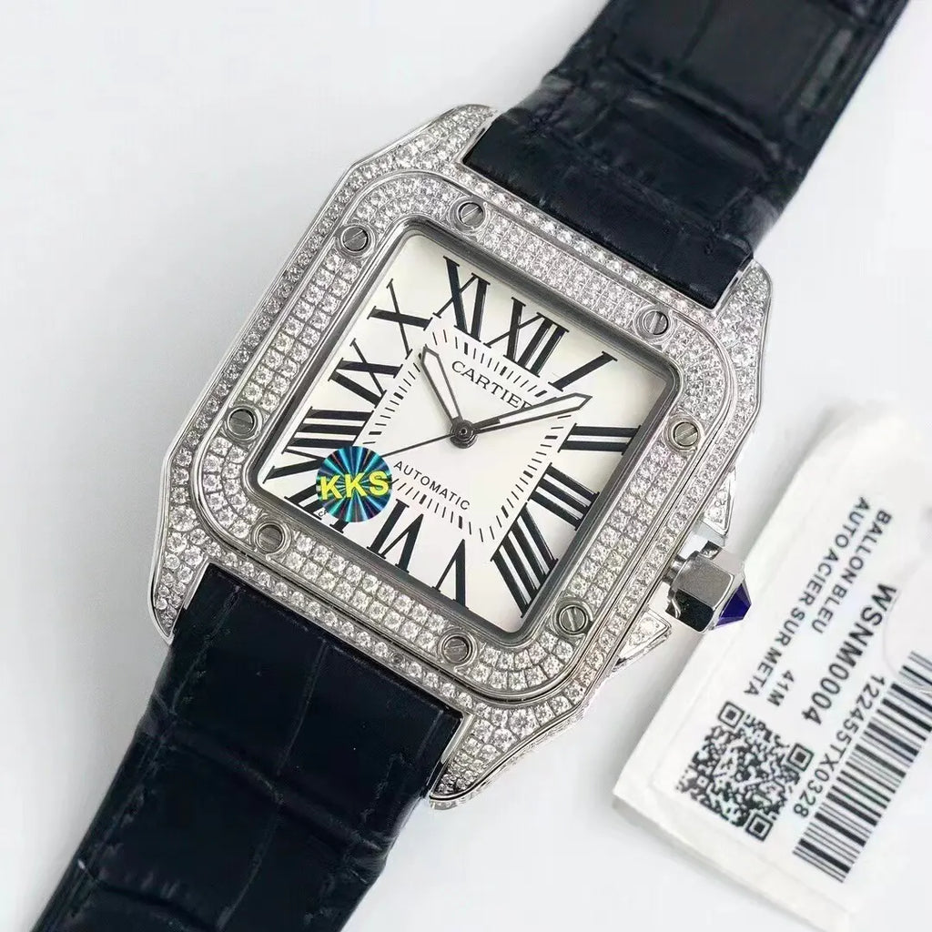 Cartier Diamond Bezel Leather Watch - Hình 3