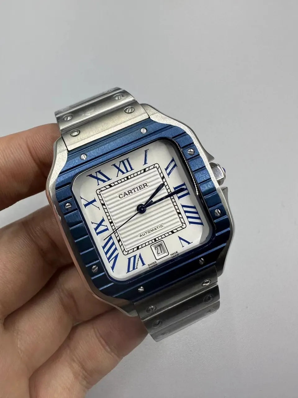 Cartier Santos Blue Bezel - Hình 2