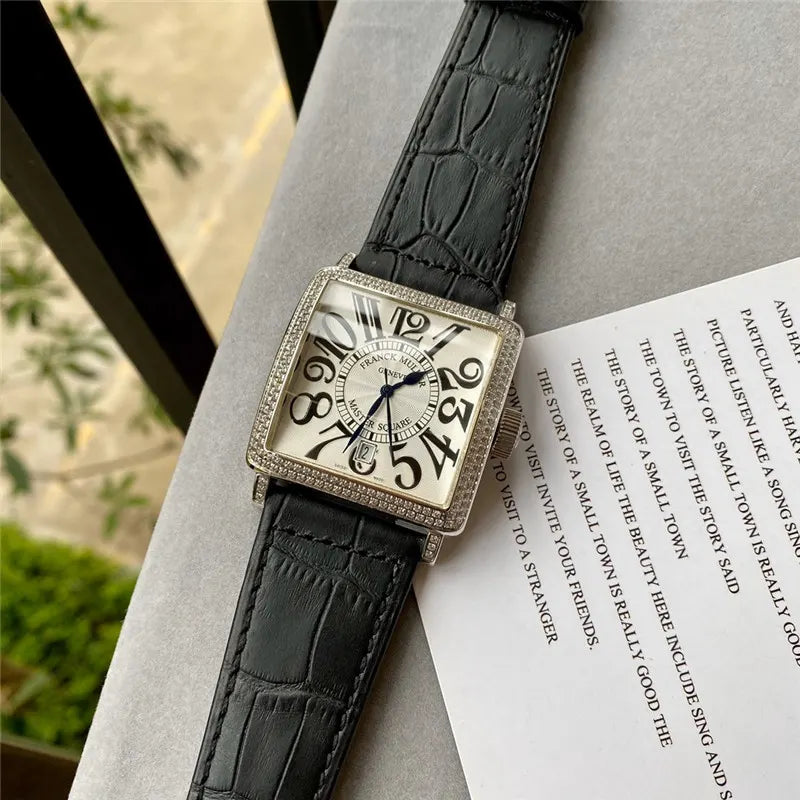 Franck Muller Master Square Diamond Bezel Black Leather - Hình 4