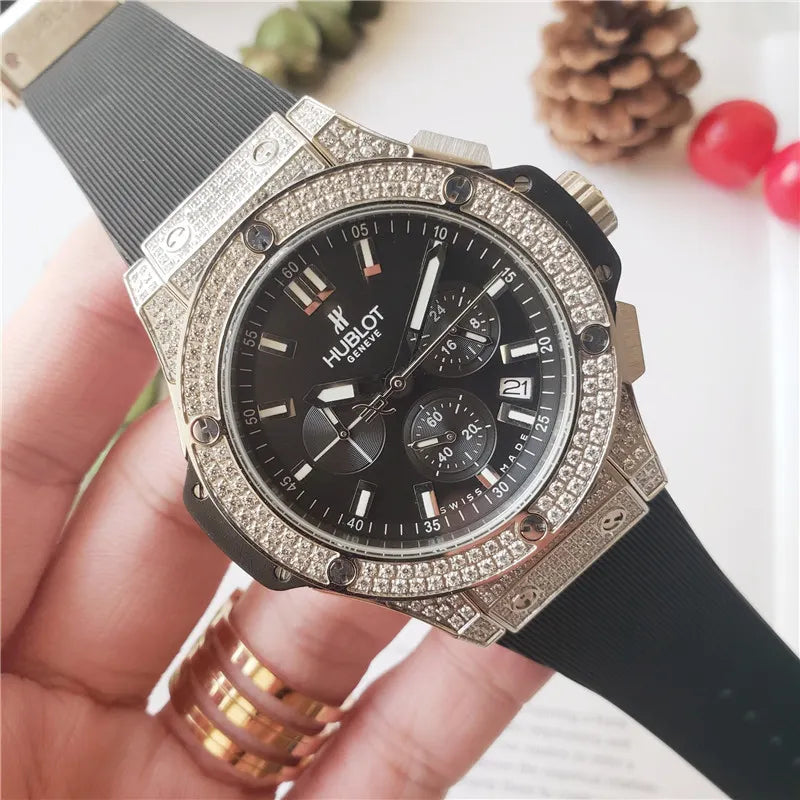 Hublot Black Dial Diamond Bezel rubber - Hình 4