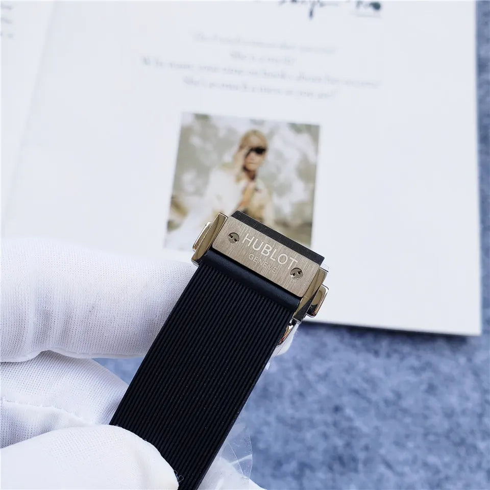 black Hublot Diamond Bezel Rubber Strap - Hình 4