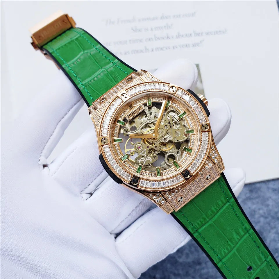 Hublot Green Strap Diamond Watch - Hình 6