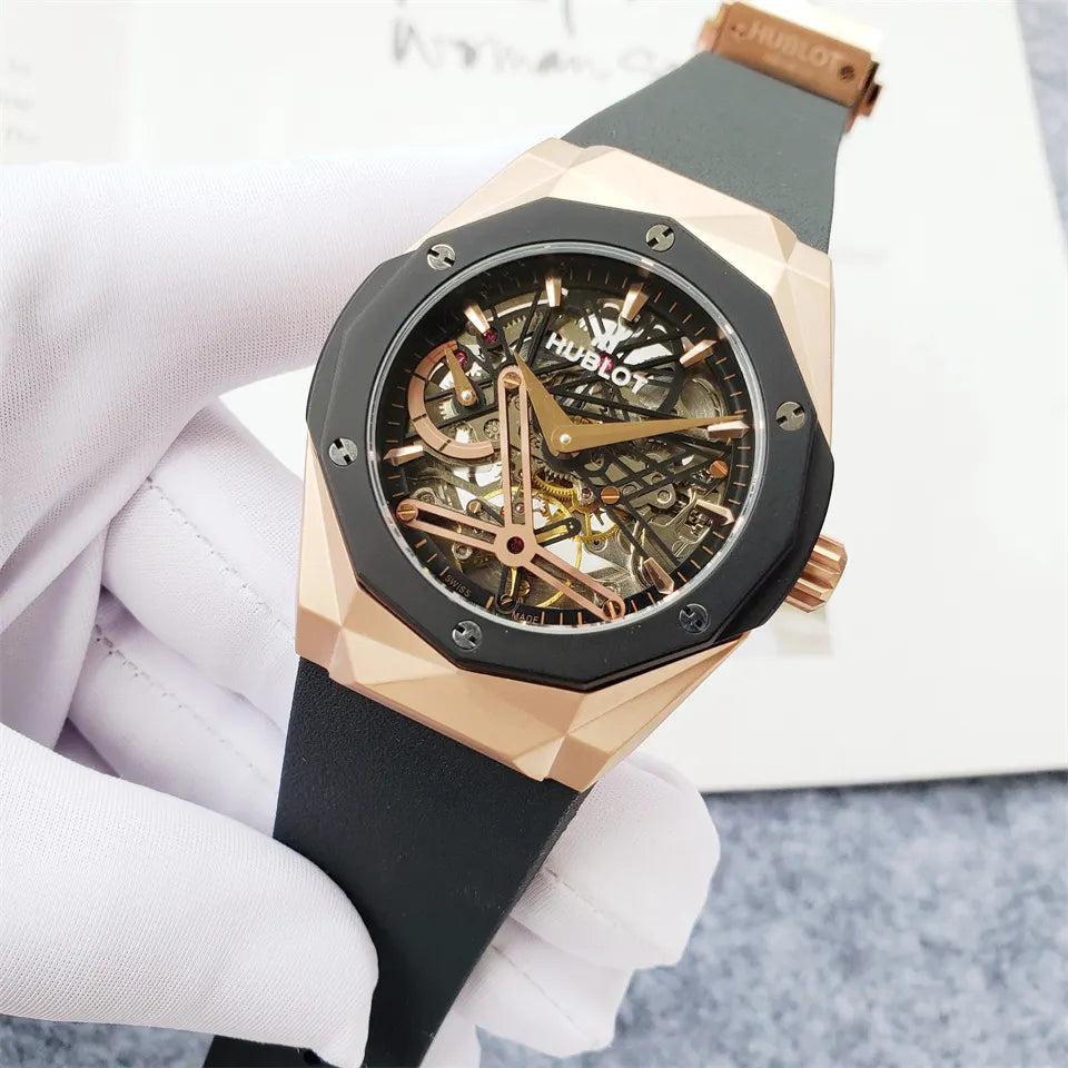 black Hublot Rose Gold Skeleton - Hình 8
