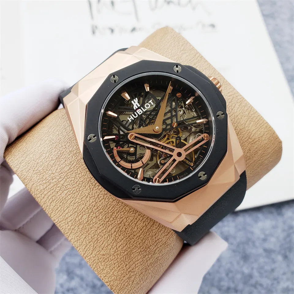 black Hublot Rose Gold Skeleton - Hình 3
