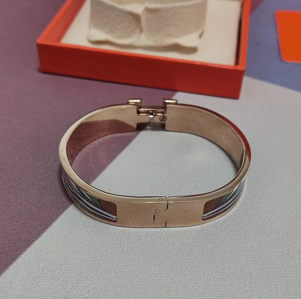 Hermes Style Premium Bracelet - Rose Gold with Multi-color Enamel