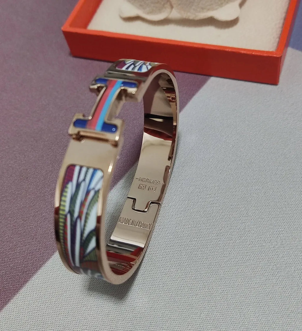 Hermes Style Premium Bracelet - Rose Gold with Multi-color Enamel - Hình 3