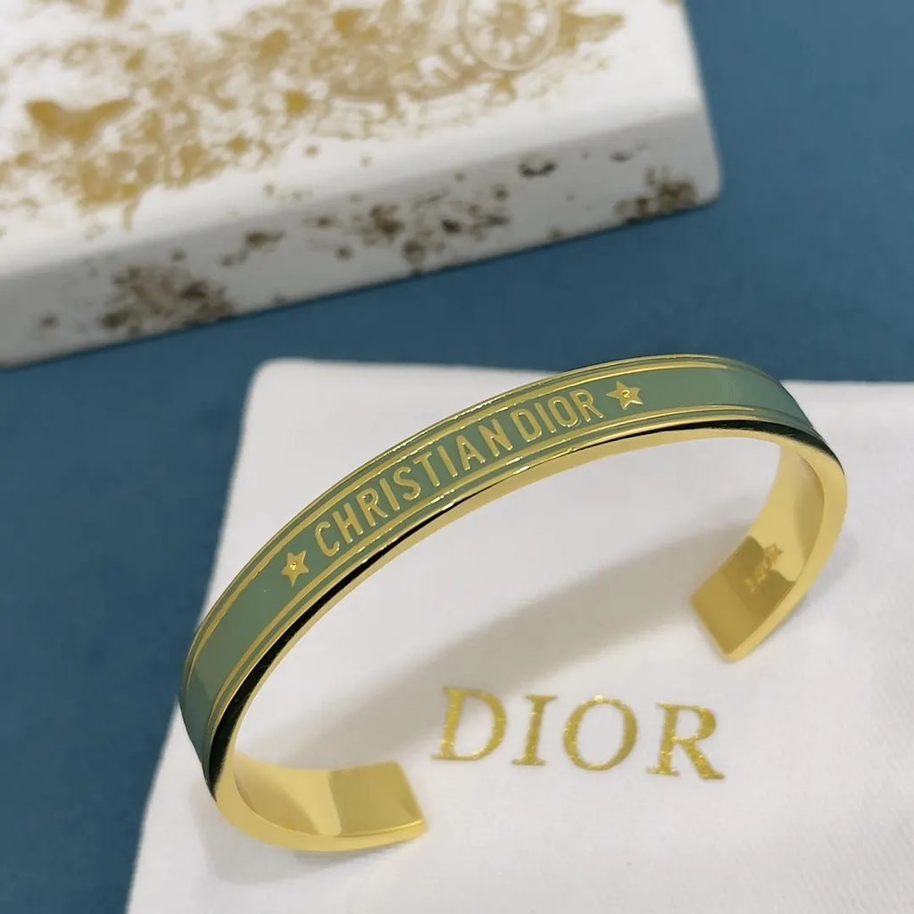 enamel Dior Gold Green Bangle - Hình 6