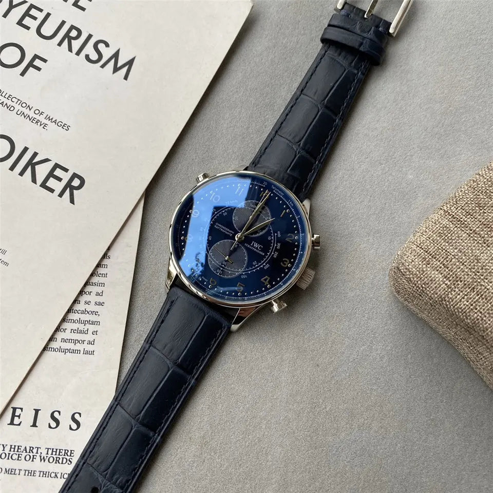 IWC Blue Dial Leather Watch - Hình 3