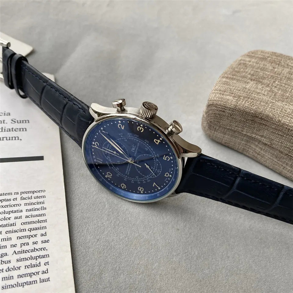 IWC Blue Dial Leather Watch - Hình 2