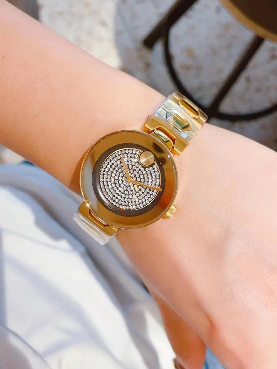 pave Movado Gold Diamond Watch - Hình 2