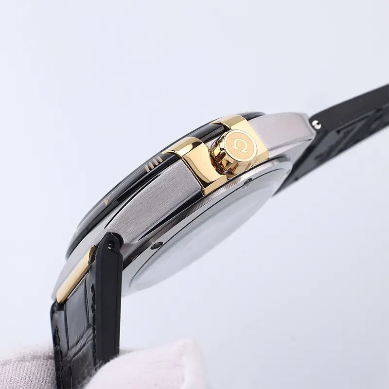Omega Black Leather Silver Rose Gold