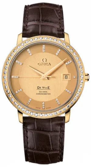 Omega Gold Diamond Leather Watch