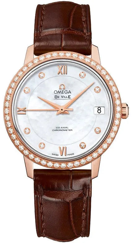 brown Omega De Ville Diamond Bezel