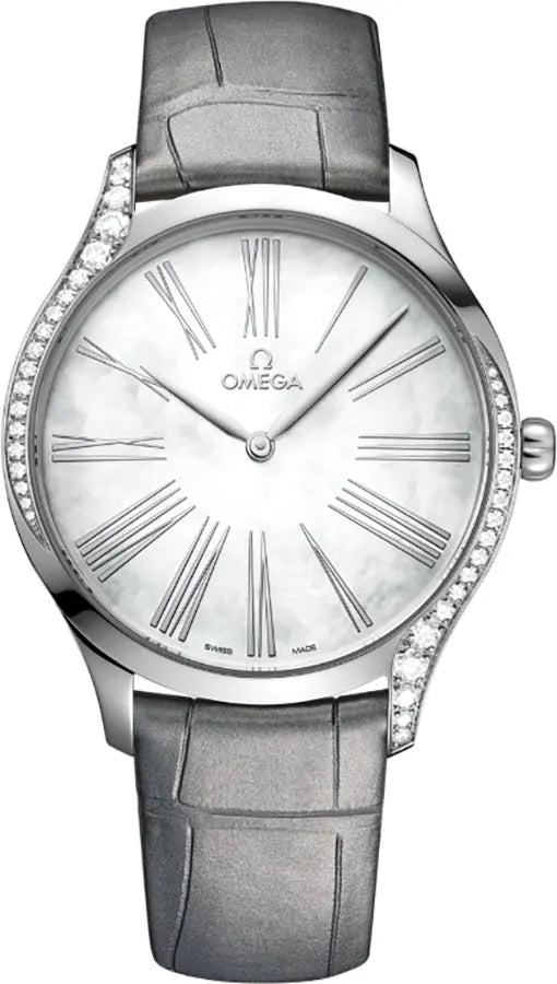 de Omega Diamond Bezel Grey Leather
