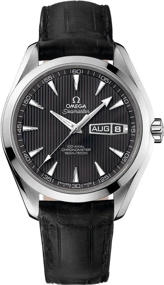 Omega Black Ribbed Leather Watch