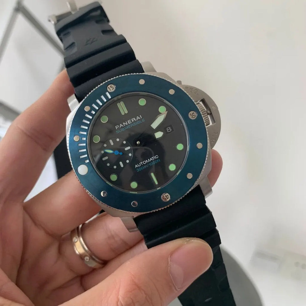 black Panerai Submersible Blue Bezel - Hình 7