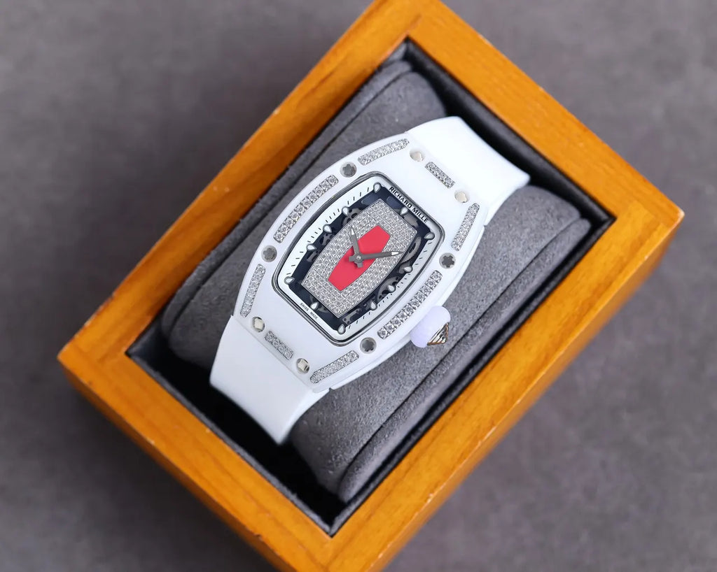 Diamond White Rubber Watch - Hình 3