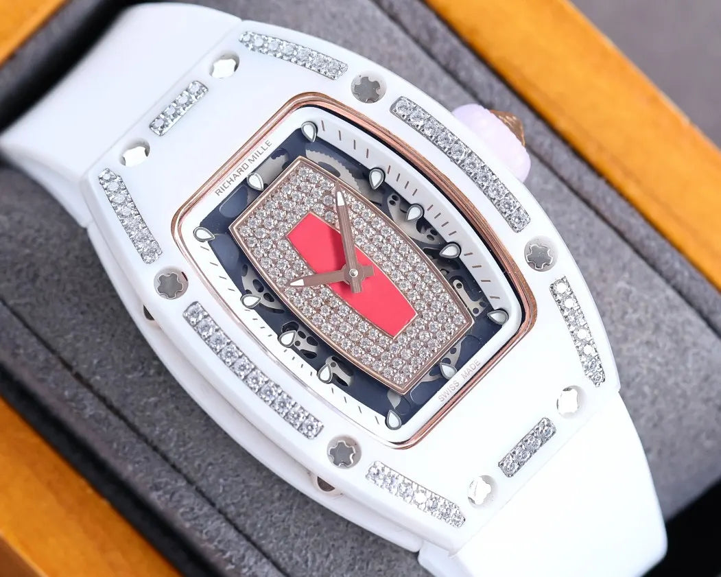 Diamond White Rubber Watch - Hình 8