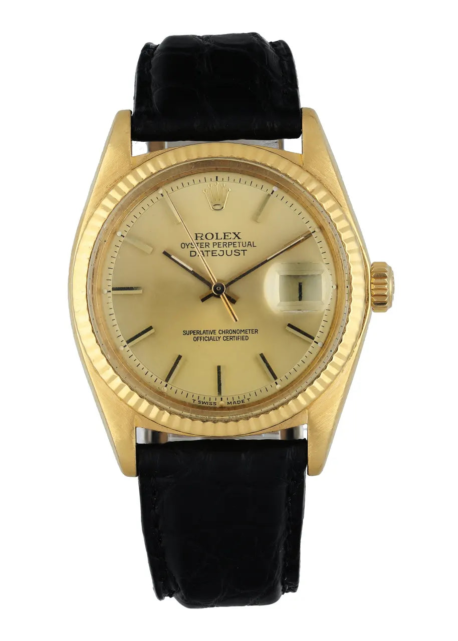 datejust Rolex Gold Black Leather