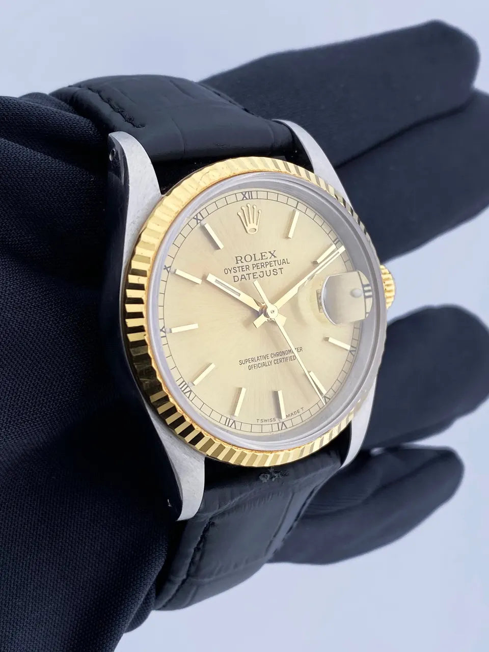 datejust Rolex Gold Dial Leather - Hình 3