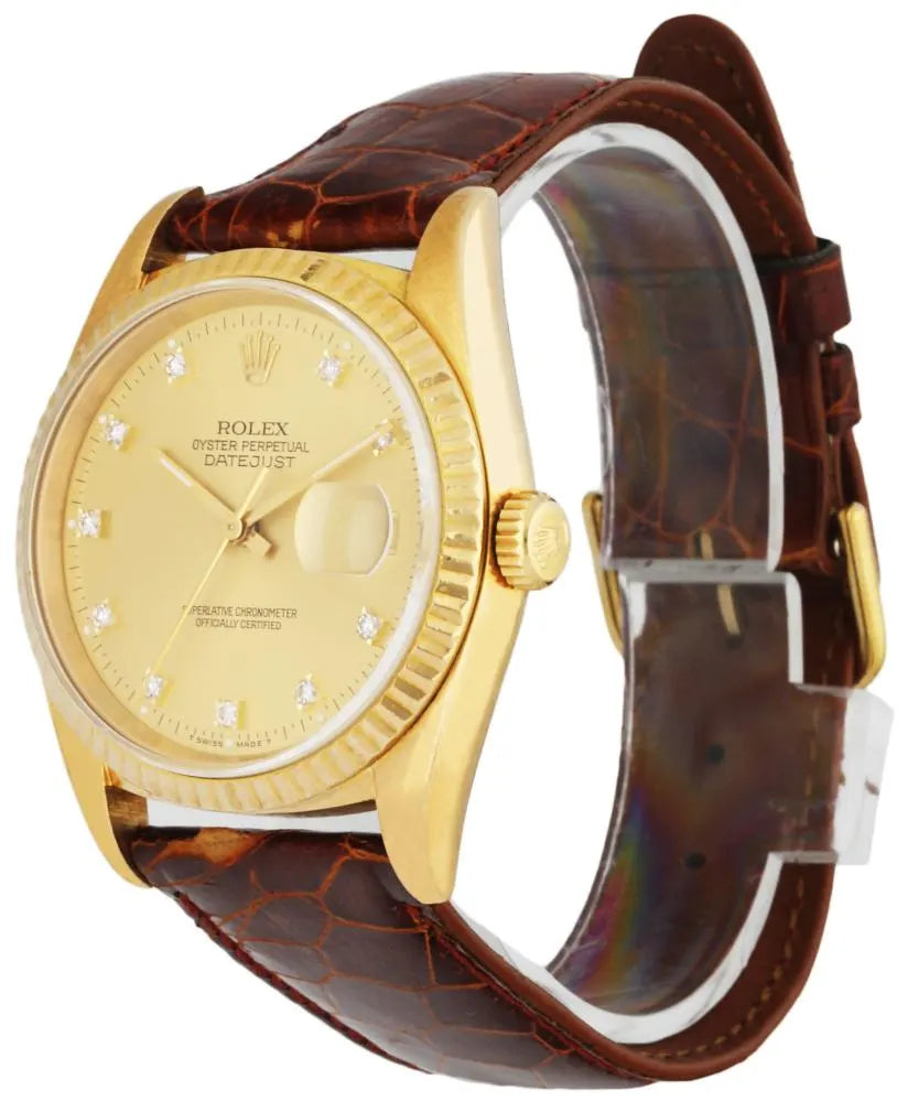 datejust Rolex Gold Dial Leather Strap