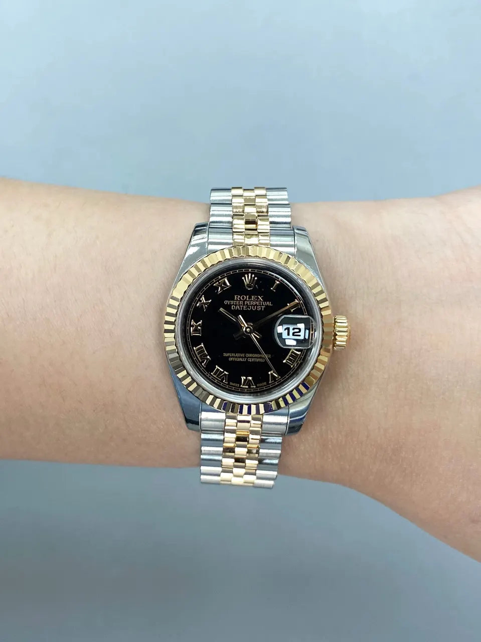 datejust Rolex Two-Tone Black Roman - Hình 8