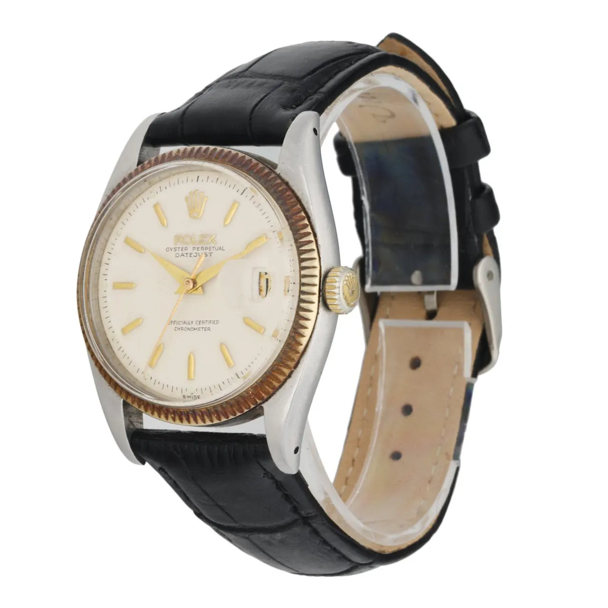 Rolex Silver Dial Leather Watch - Hình 2