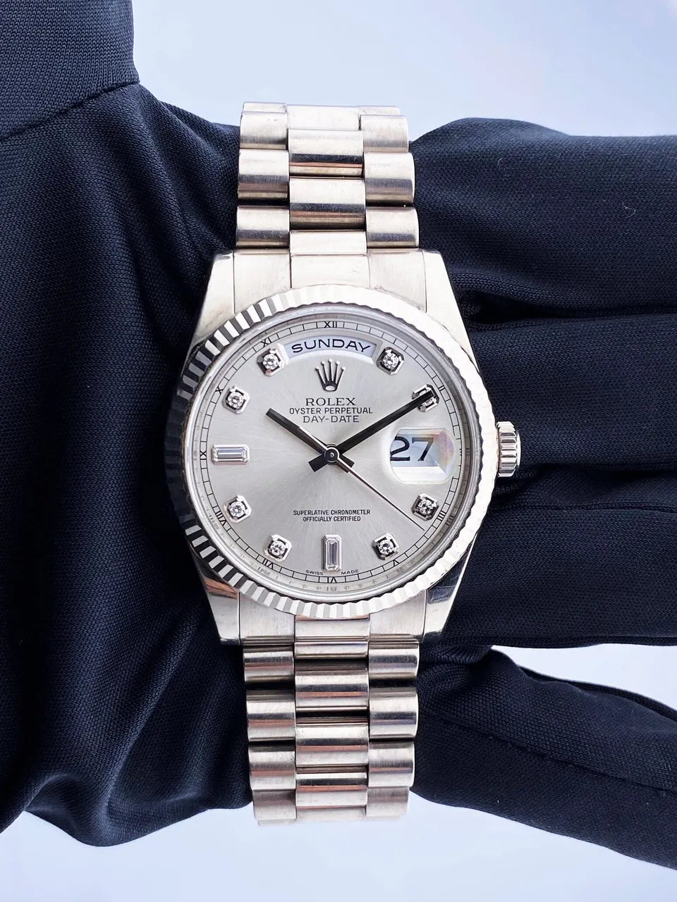 dial oyster Rolex Silver Diamond Day-Date - Hình 2