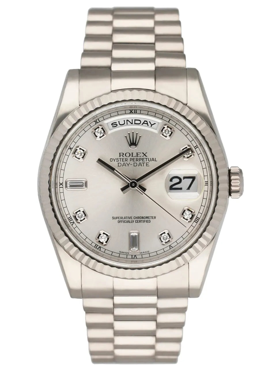 dial oyster Rolex Silver Diamond Day-Date