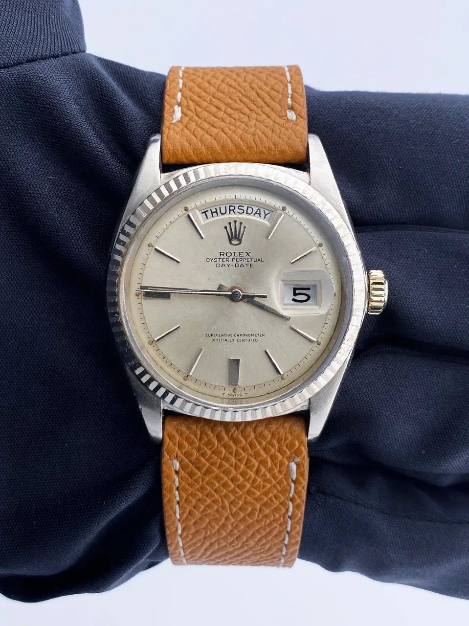 Rolex Day-Date Silver Leather - Hình 2