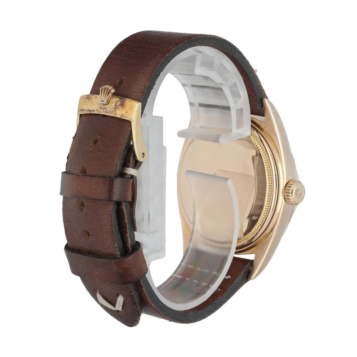 champagne Rolex Day-Date Gold Brown Leather - Hình 4