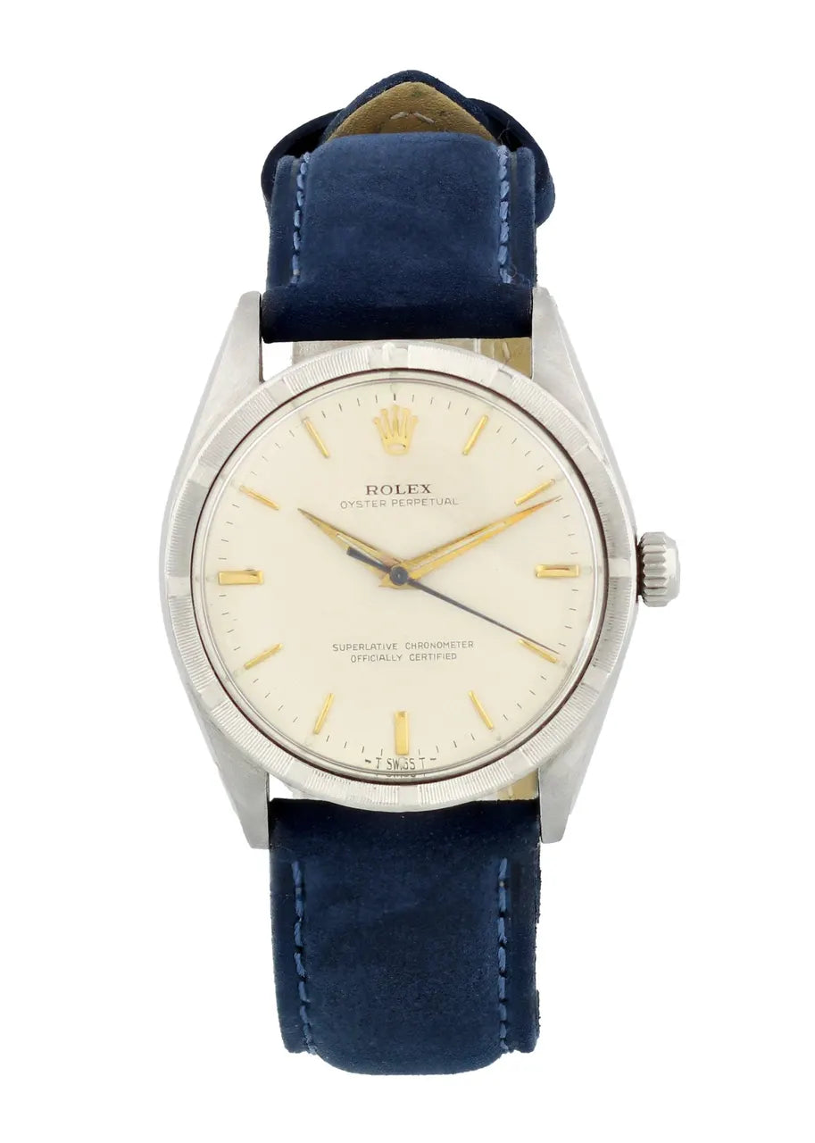 Rolex Silver Dial Blue Suede