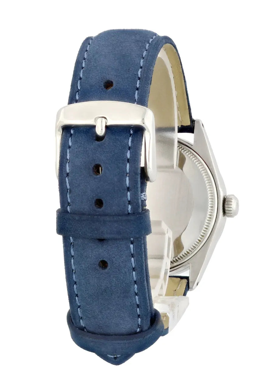 Rolex Silver Dial Blue Suede - Hình 4