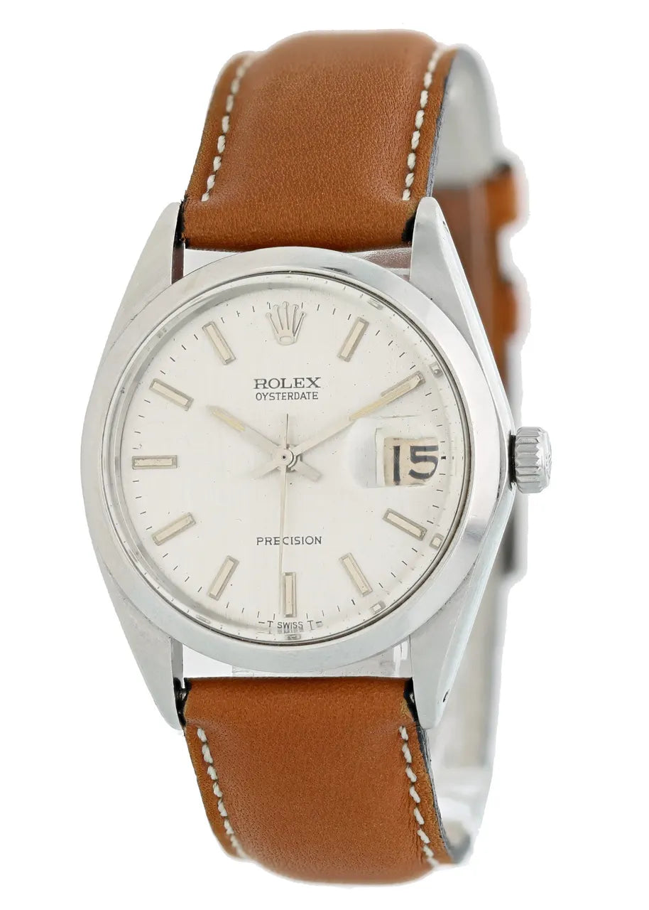 Rolex Silver Dial Tan Leather
