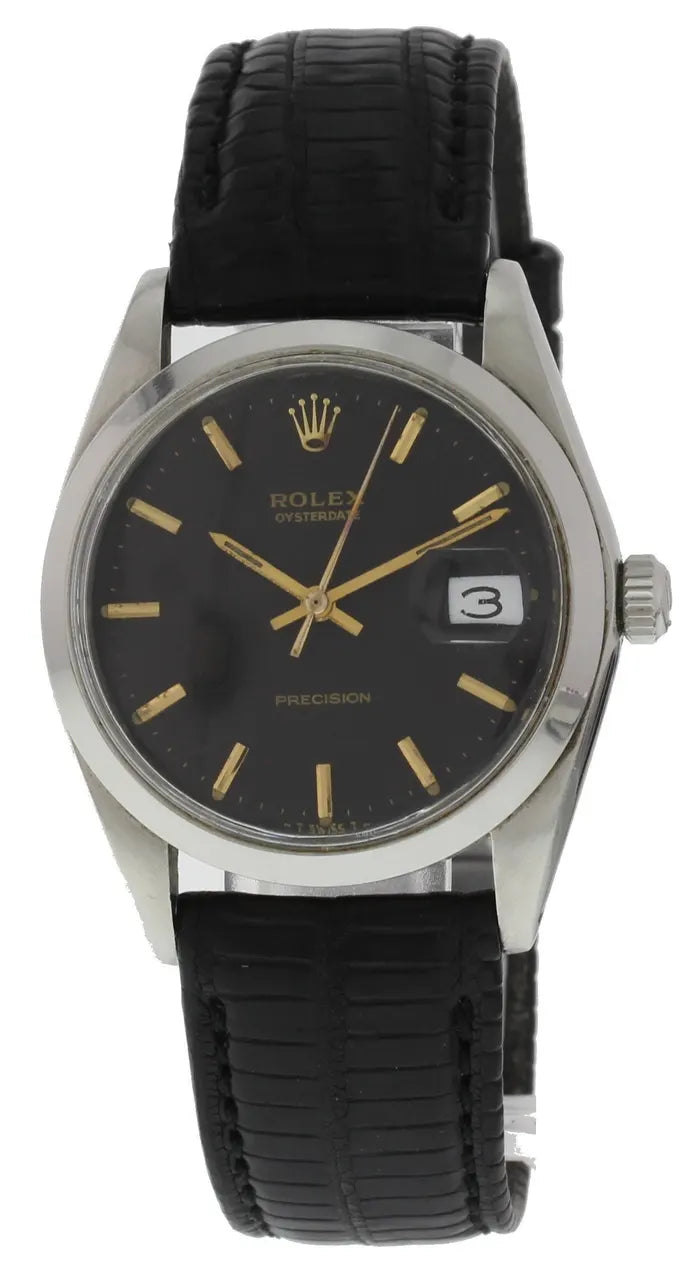 oysterdate Rolex Black Dial Leather - Hình 2